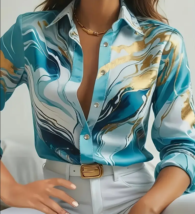 Camisa Elegante Estampada de Poliéster