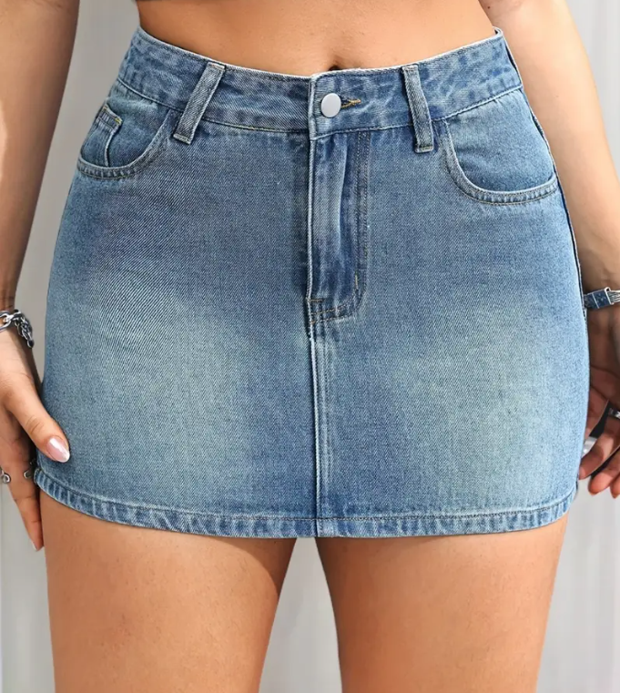 Saia de Jeans Feminina Lavada Vintage